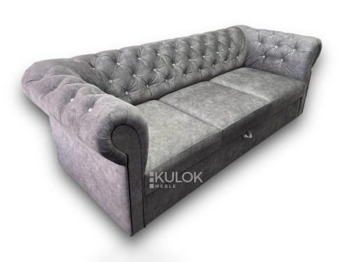 Sofa z funkcją spania i kryształkami chesterfield