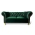 Elegancka sofa Chesterfield Lux w ciemnej zieleni - tkanina Primo 8818 Velvet, pikowanie kryształami Swarovski, złote ozdobne elementy, błyszczące złote nogi Ludwik chrom.