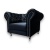 Ekskluzywny Fotel Ludwik Chesterfield - Czarna Tkanina Fresh 17 Velvet, Pikowane Detale, Srebrne Nogi, Listwy Glamour