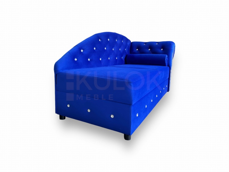 Szezlong Pikowany kryształkami Swarovski srebrne chesterfield chabrowy