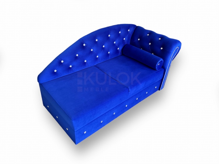 Prawostronny Chesterfield  Szezlong glamour z kryształkami