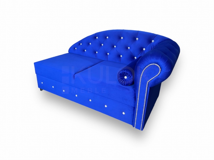 Prawostronny szezlong z ozdobnymi ćwiekami i kryształkami chesterfield glamour