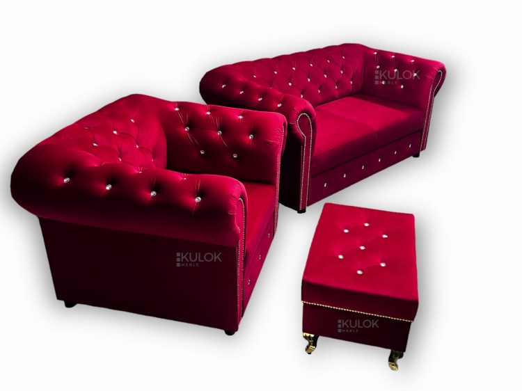Chesterfield Glamour Komplet z Złotymi Elementami