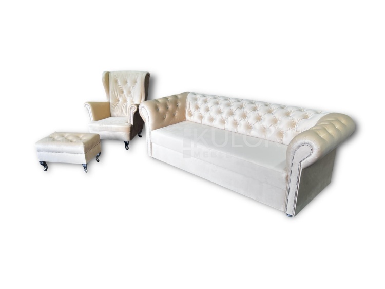Chesterfield Fotel Uszak Beżowy