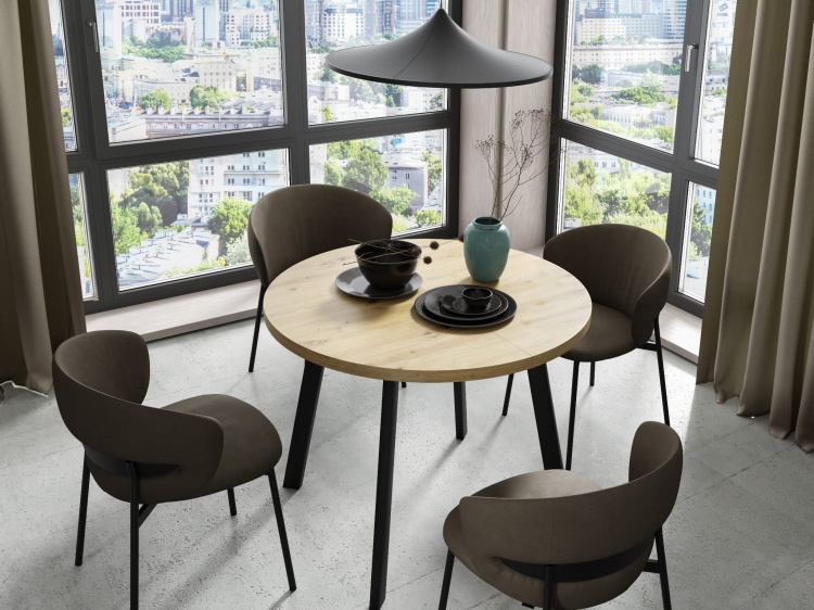 Stół loft Do Kuchni - Okrągły Blat, Dwie Wkładki