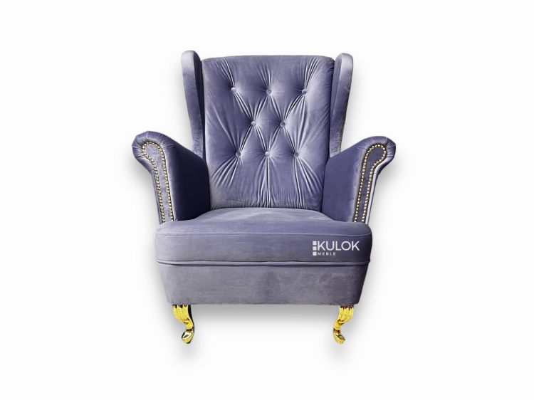 Fotel Uszak pikowany glamour w kolorze jasna lawenda