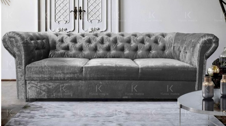 Piękna sofa kanapa chesterfield do salonu od producenta mebli polskiego 
tkanina dla wymagających świecąca gloss Velvet producent