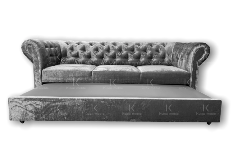Sofa Kanapa Chesterfield glamour szara i srebrna Gloss Velvet ze spaniem