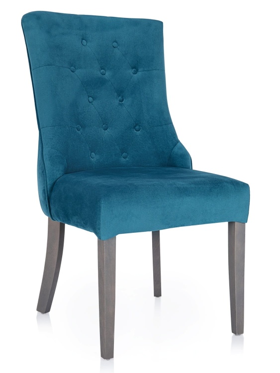Krzesło glamour tapicerowane w niebieskim welurze - przód