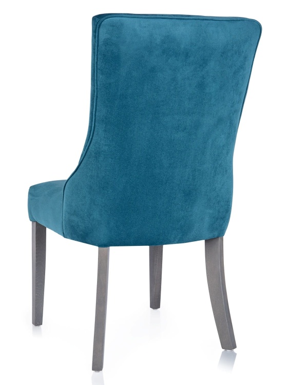 Krzesło glamour tapicerowane w niebieskim welurze - tył