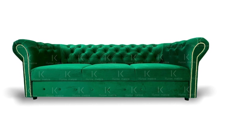 Butelkowa Zieleń Wenus: Pikowana Sofa Chesterfield z Funkcją Spania