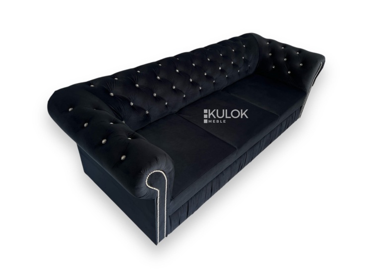 Sofa chesterfield stylowa do salonu z kryształami i marszczeniem od kulok meble
