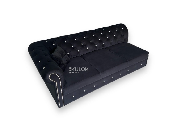 Czarny szezlong Chesterfield glamour z funkcją spania – Kulok Meble