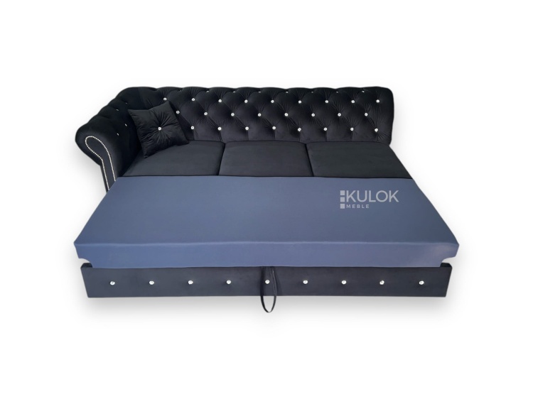 Pikowany szezlong glamour Chesterfield z funkcją spania – kup online w Kulok Meble
