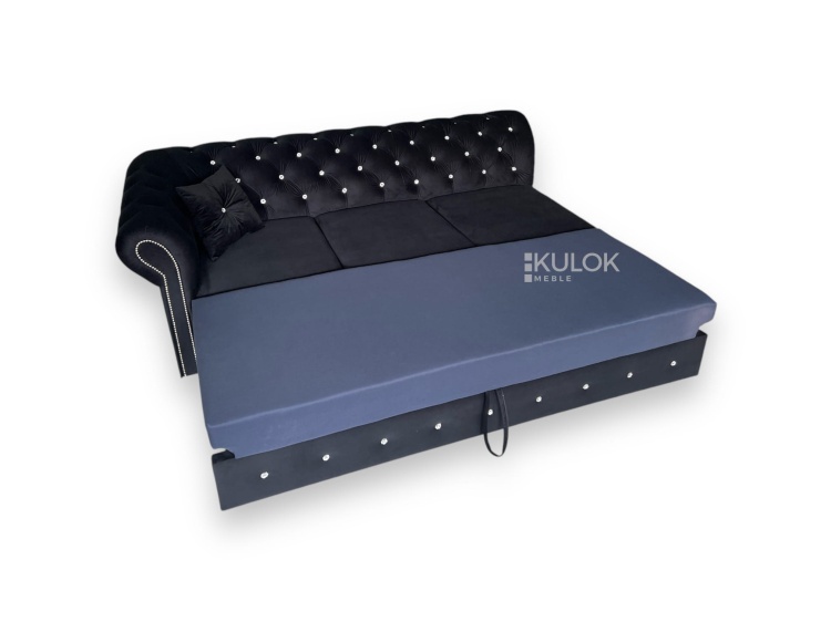 Czarny szezlong Chesterfield glamour z aksamitnym obiciem Magic Velvet – ekskluzywny design