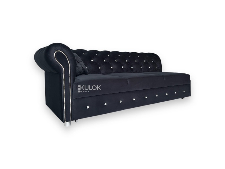 Szezlong Chesterfield 200cm z kryształkami – idealna leżanka do salonu w stylu glamour