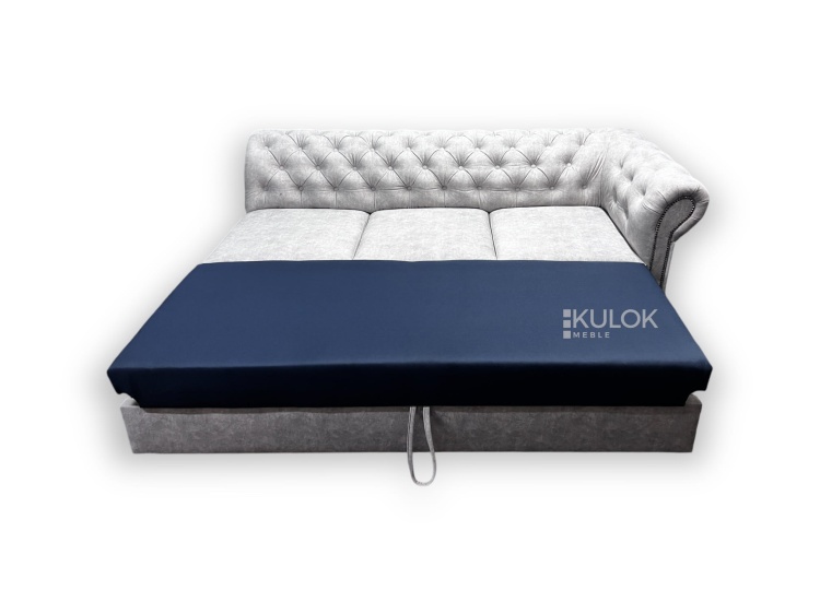 Luksusowy szezlong Chesterfield szary welur z ozdobnymi ćwiekami – elegancja i funkcjonalność