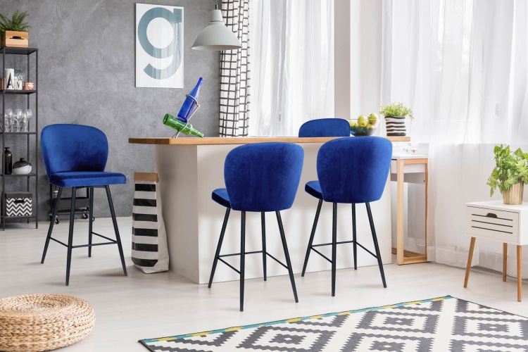 Hoker tapicerowany Elizabeth granatowy na czarnym metalowym stelażu