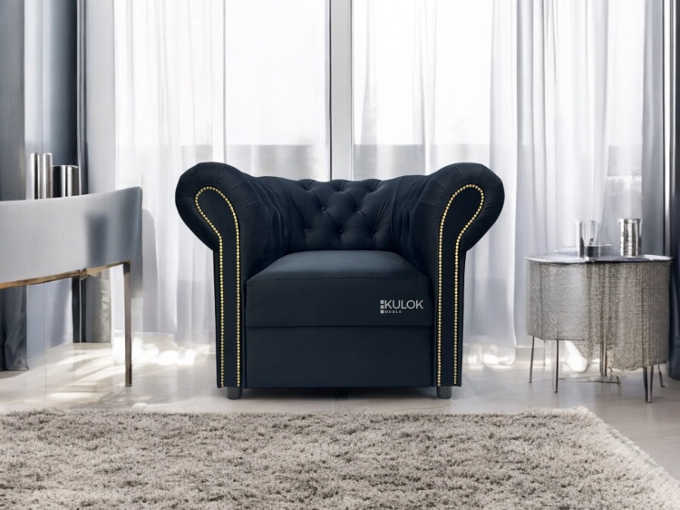 Elegancki fotel tapicerowany czarnym welurem – Magic Velvet 2219