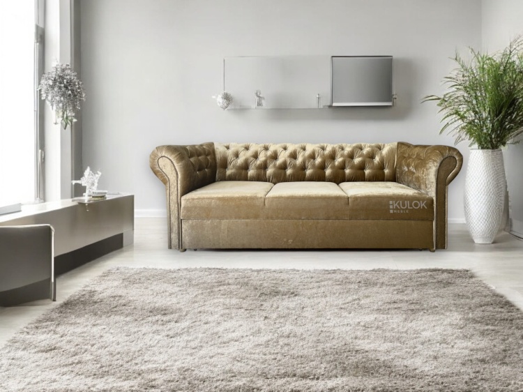 Chesterfield Glamour Tokio Velvet Złoty 3-osobowa sofa do salonu