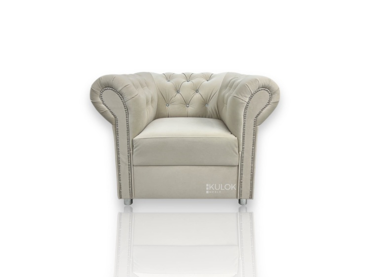 Chesterfield Fotel Glamour Venus Velvet 2927 (ecru) z kryształkami