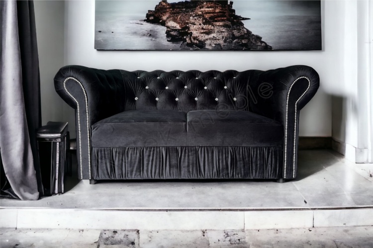 Pikowana Sofa Dwuosobowa Glamour - Magic velvet 2219, Elegancka Tkanina o Lekkim Połysku z marszczeniem.