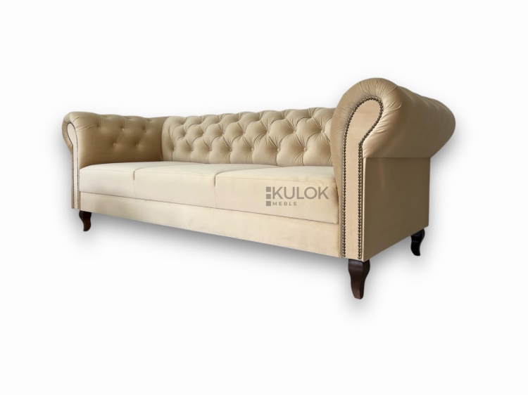 pikowana sofa Chesterfield Lux biszkoptowa