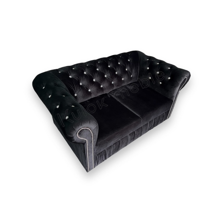 Elegancka sofa 2 osobowa do salonu czarna glamour.
