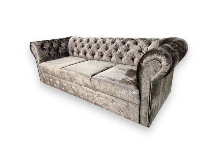 Sofa glamour z funkcją spania i pojemnikiem na pościel