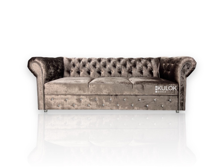 Chesterfield Sofa Glamour Max 225 cm Gloss Velvet 1202 w lśniącym brązie