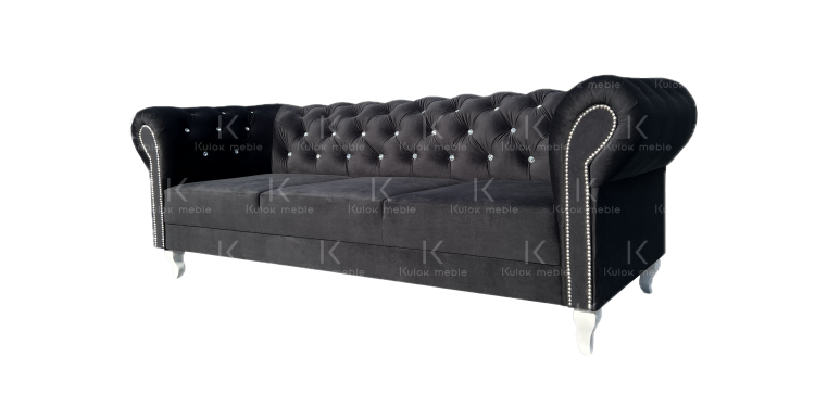 Pikowana Sofa z Kryształkami Swarovski - Trzyosobowa Elegancja