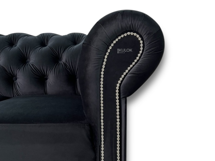 Narożnik lewostronny z guziczkami – czarny, srebrne detale