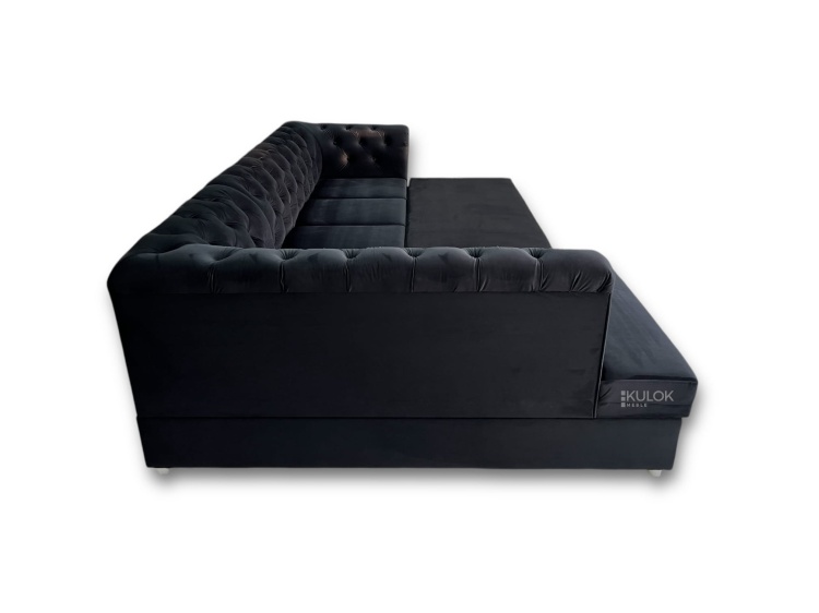 Narożnik czarny z ćwiekami i funkcją spania, Magic Velvet 2219