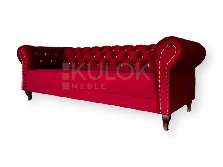Głębokie Pikowanie z Kryształkami Swarovski - Elegancka Sofa Chesterfield 3-osobowa