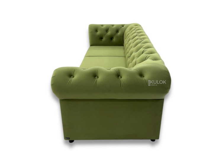 Elegancka pikowana sofa zielona Chesterfield