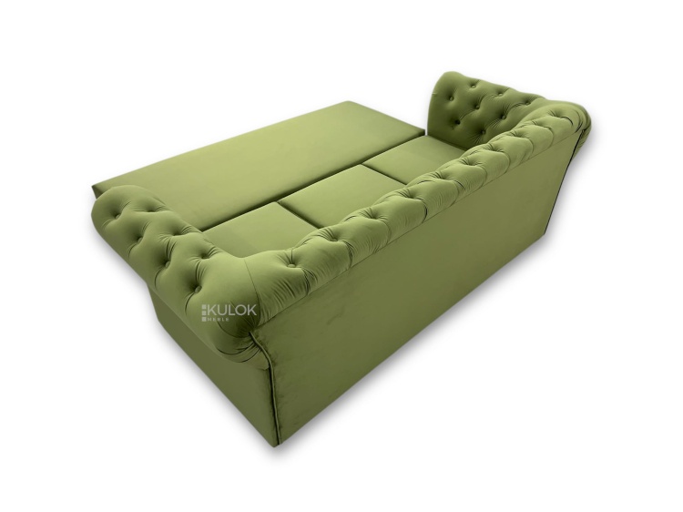 Elegancka sofa pikowana Chesterfield 3-osobowa w kolorze zieleni mchu