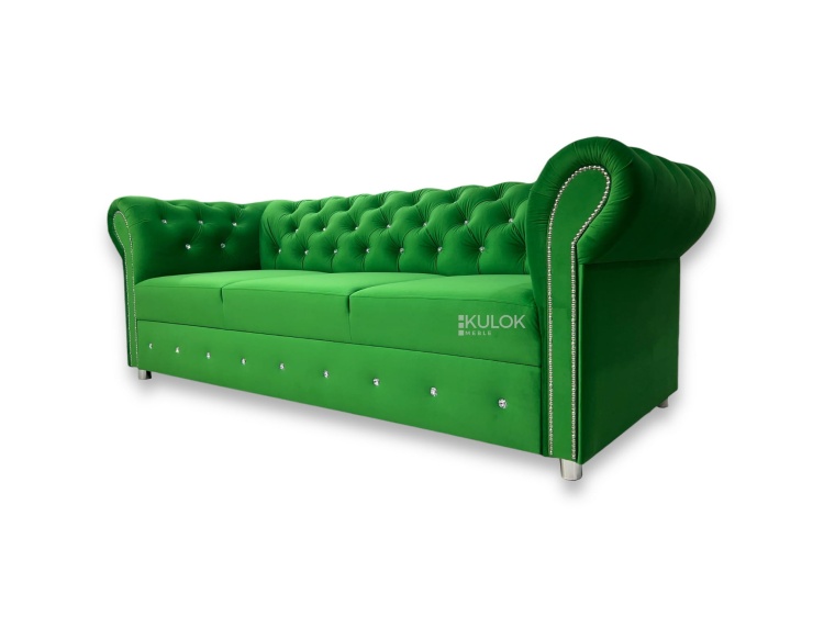 Sofa Magic Velvet 2291 – jaskrawa zieleń, pikowane oparcie, kryształki
