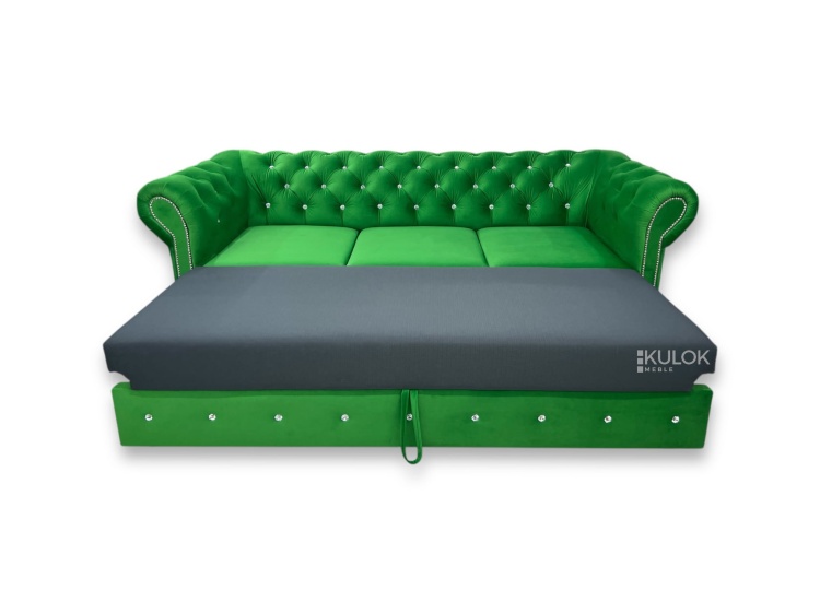 Ekskluzywna sofa Chesterfield w jaskrawej zieleni – 3-osobowa kanapa