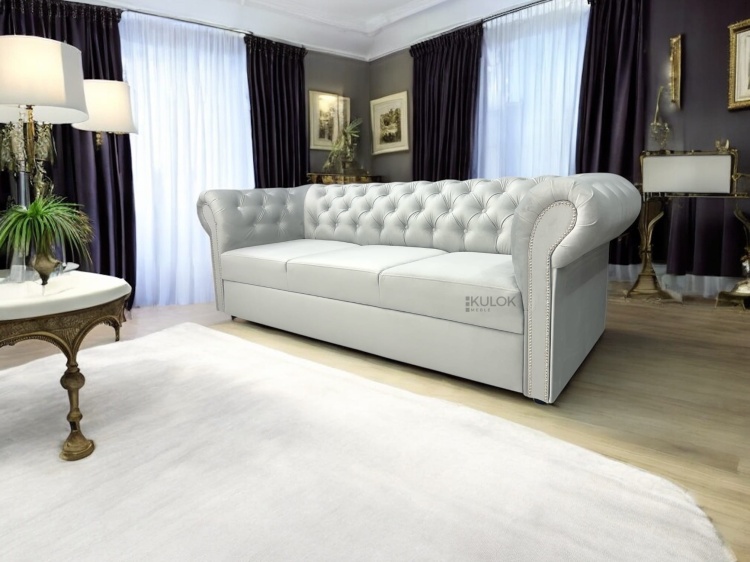 sofa Chesterfield klasyczna pikowana do salonu glamour
