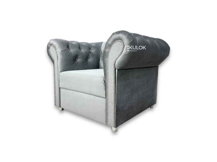 Luksusowy fotel Chesterfield ze srebrnymi ćwiekami