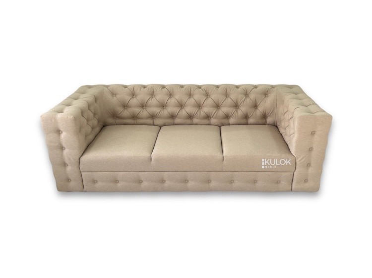 pikowana sofa manchester 3 osobowa kremowa z guzikami
