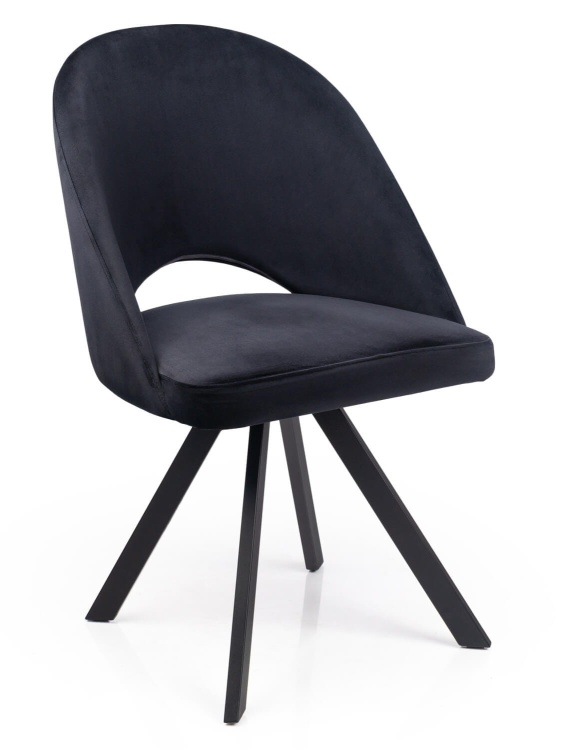 krzesło Marco – czarne, welurowe, z nogami pająk – pełny profil