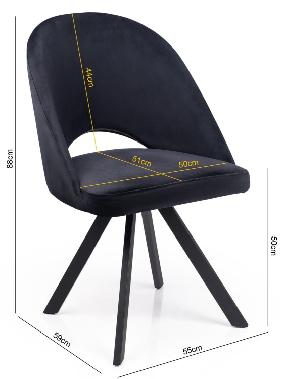 Marco Black – tapicerowane krzesło do stołu, widok z wymiarami
