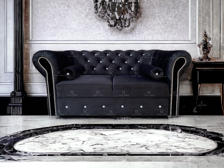 Pikowana Sofka Glamour Chesterfield Dwuosobowa - Czarna Magia w Magic Velvet 2219.