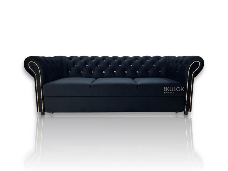 luksusowa sofa chesterfield tokio w czarnym velvet z funkcją spania