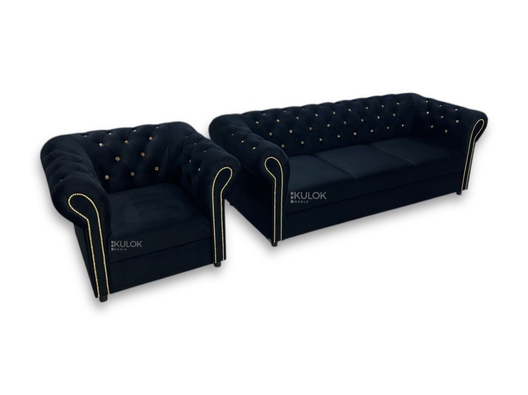 chesterfield zestaw mebli do salonu czarne meble glamour