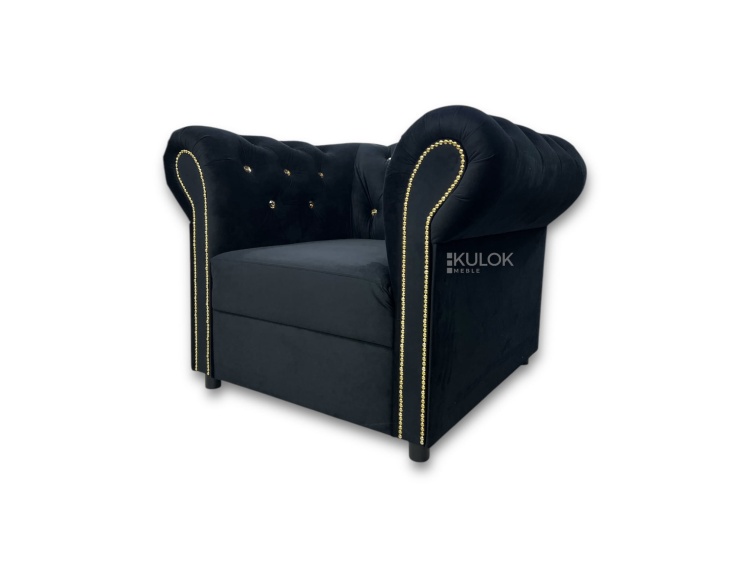 fotel glamour velvet czarny z dekoracyjnymi kryształami