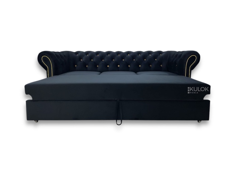 sofa 3-osobowa z funkcją spania chesterfield czarny velvet