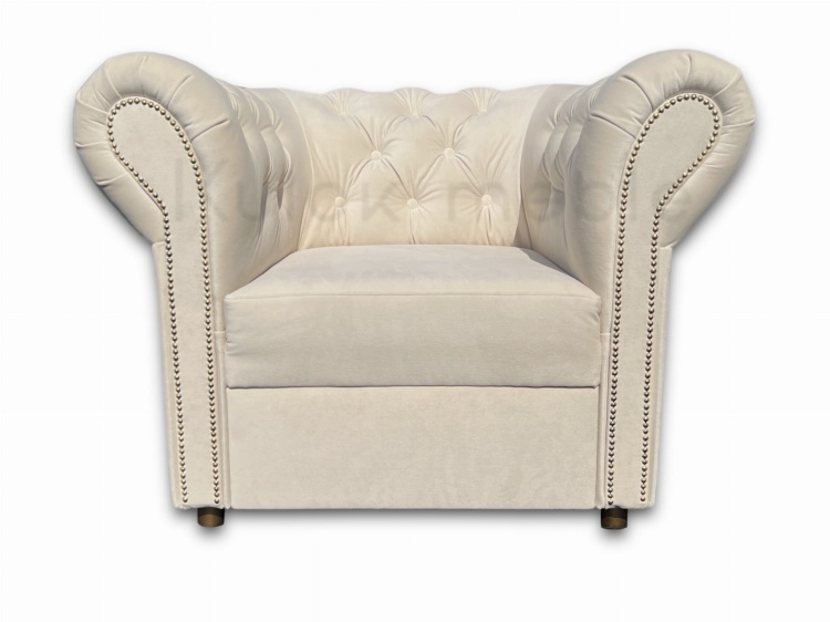 Beżowy Fotel Chesterfield - Venus Velvet 2927 Ecru