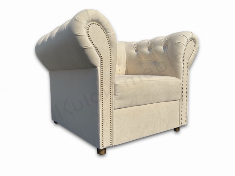 Wysokiej Jakości Fotel Chesterfield - Listwy Włoskie Złoty Chrom